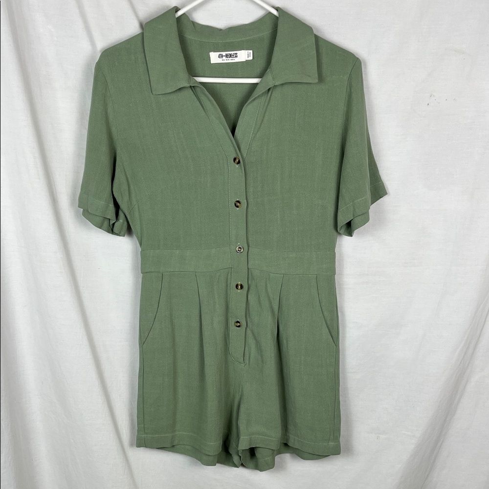 NWOT 4th + Reckless Linen Blend Moss Green Romper